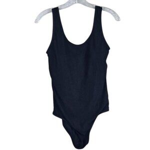 Coral Reef Black Ribbed One Piece Swimsuit Sz M Scoop Back Beach Poolside Casual